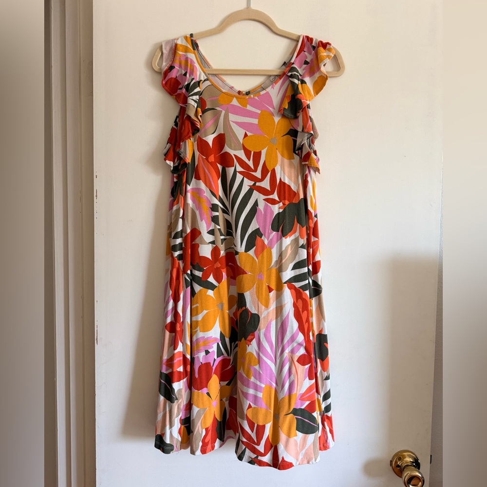 LOFT Women's Floral Dress in Orange, Yellow, and Pink